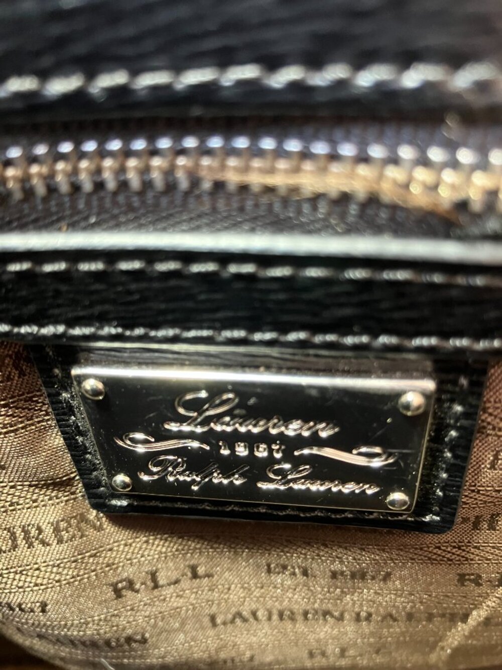 Lauren Ralph Lauren Sloan Street Dome Satchel, Textured Leather, Black EUC - Picture 11 of 12